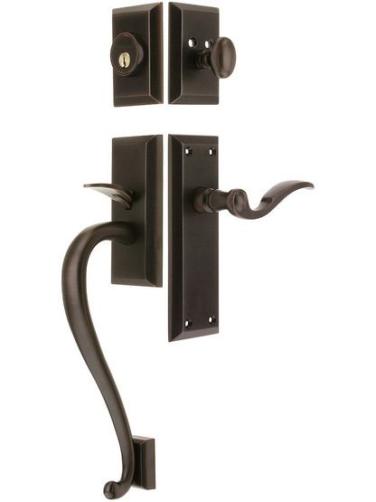Fifth Avenue Entry Lock Set in Oil-Rubbed Bronze Finish with Left-Handed Bellagio Lever and